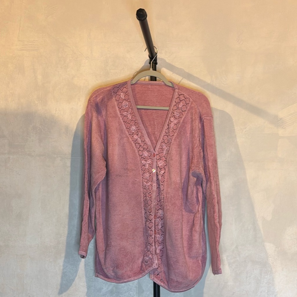 Pink Lace-Trim Acrylic Cardigan Size 2X (No Tag)